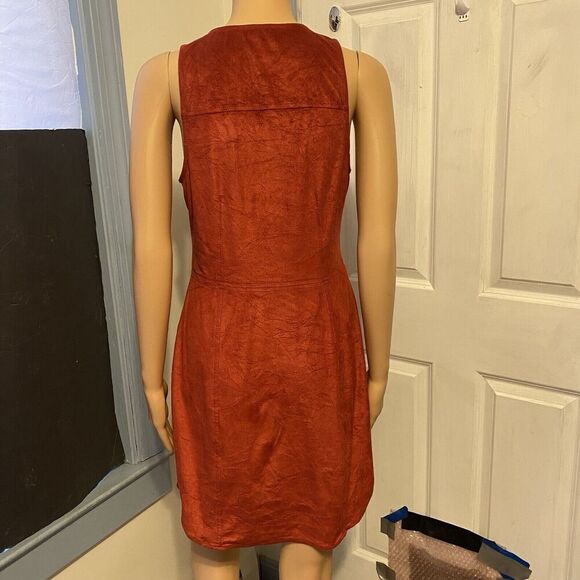 Y2K Express Red Sleeveless Faux Suede Dress Boho Fringe Detail Sz Small Western - Picture 7 of 7